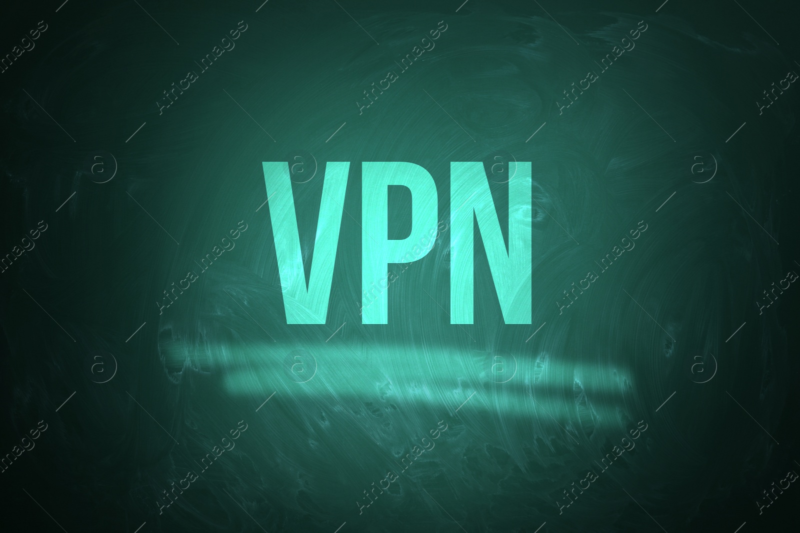 Image of Acronym VPN on green chalkboard. Secure network connection