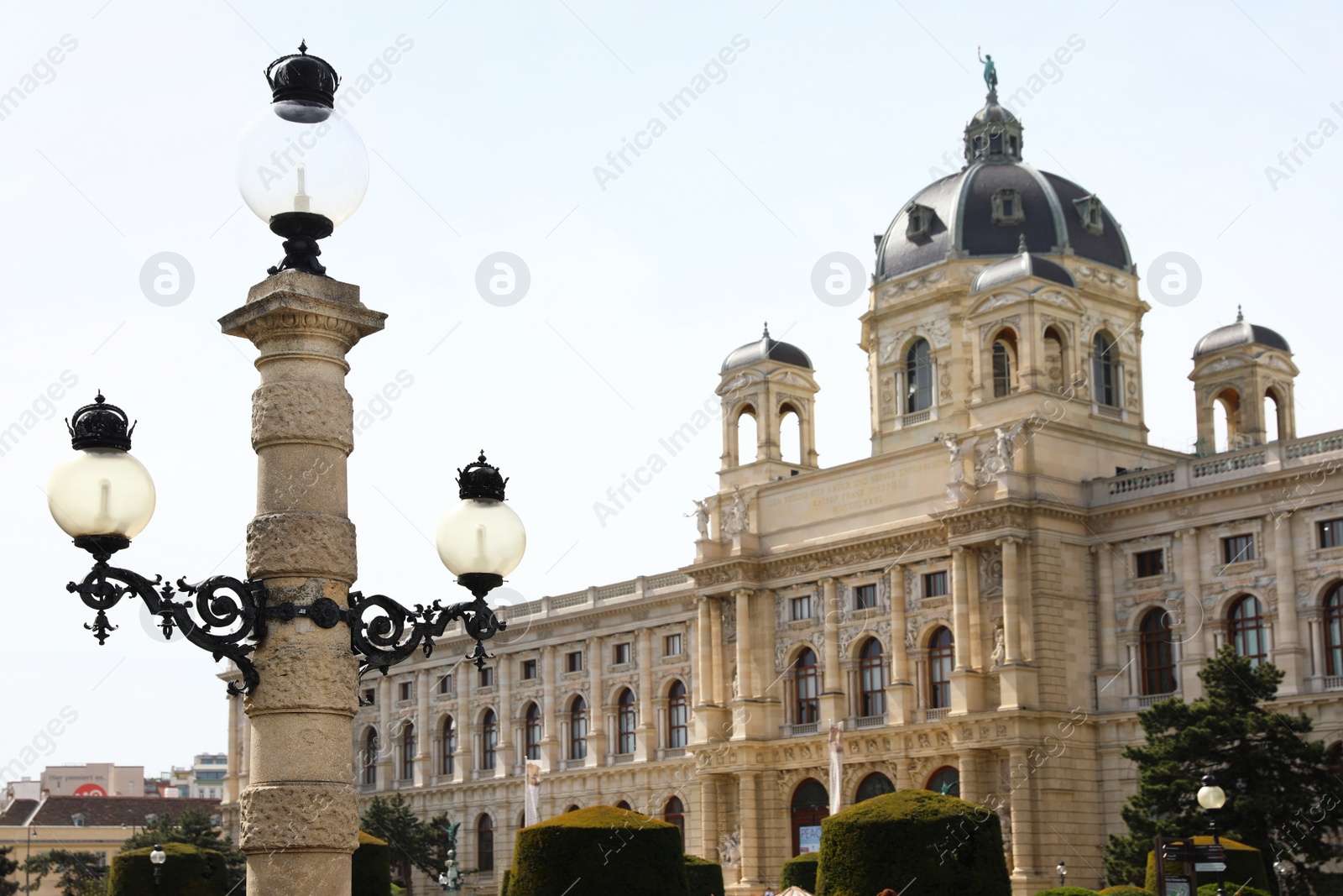 Photo of VIENNA, AUSTRIA - APRIL 26, 2019: Street light in front of Art History Museum