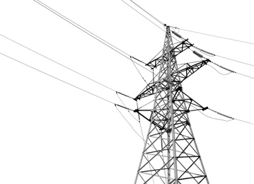 Image of High voltage tower isolated on white. Electric power transmission