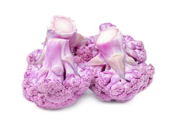 Cut purple cauliflowers on white background. Healthy food