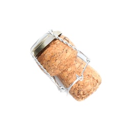 Photo of Champagne cork on white background. Bottle cap