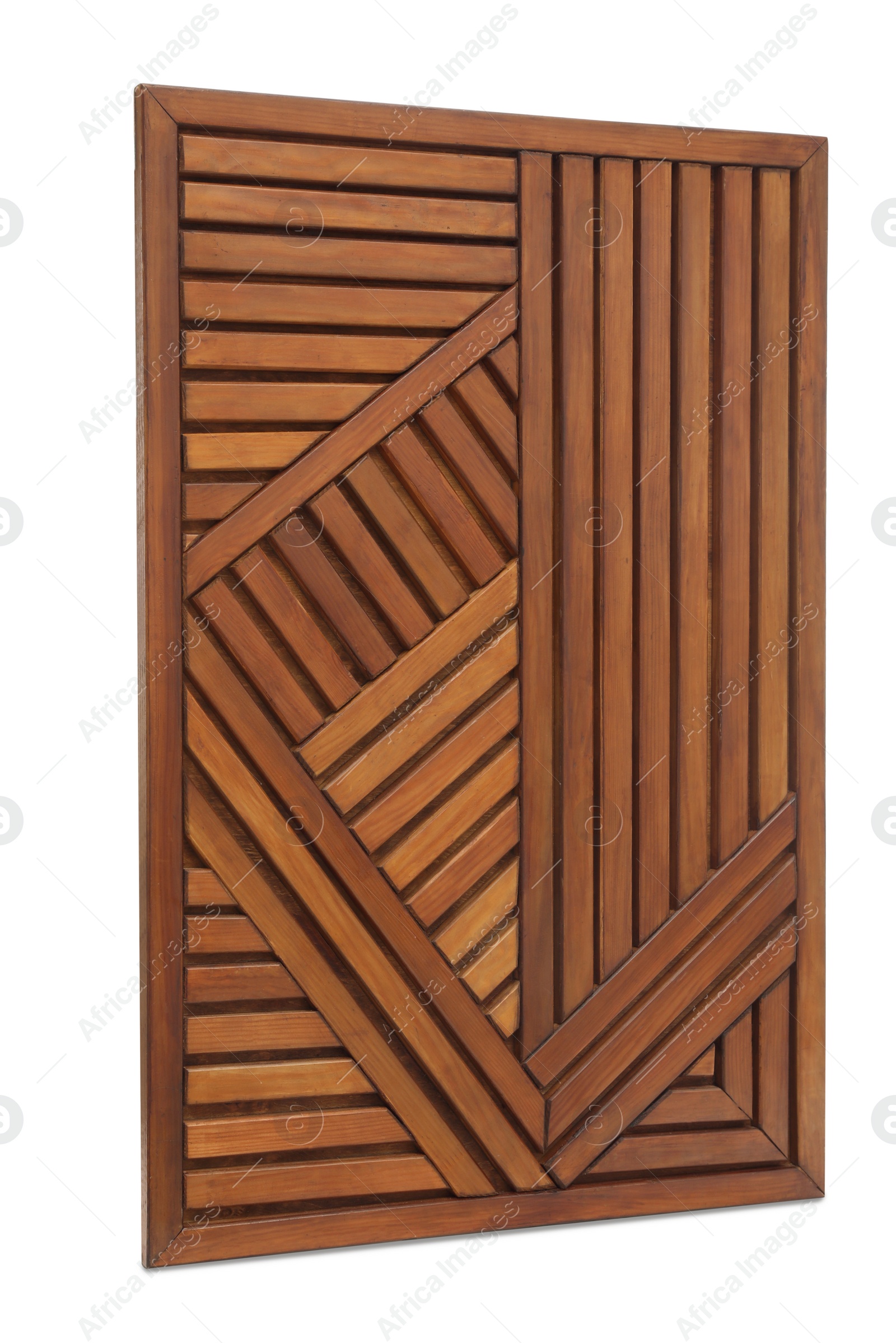 Photo of Wooden panel on white background. Element of interior decor