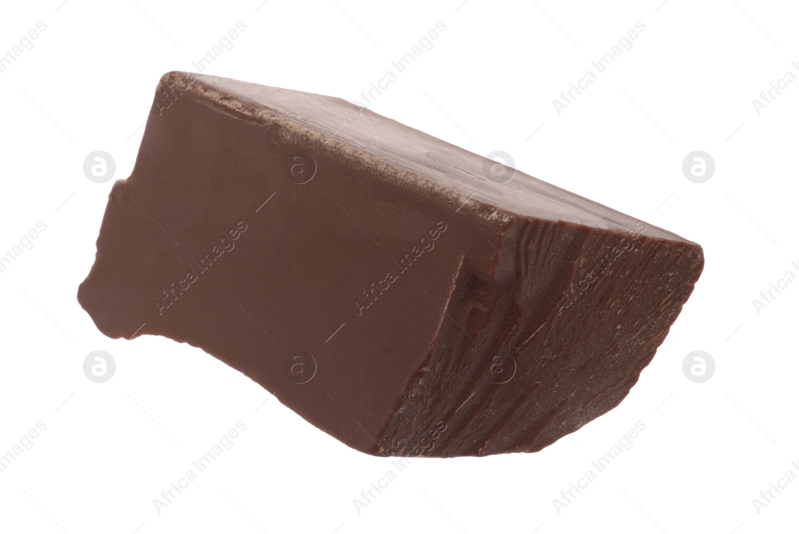 Photo of Piece of tasty milk chocolate isolated on white