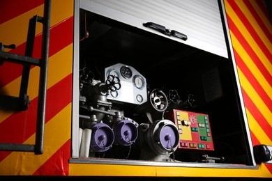Photo of View of details inside modern fire truck