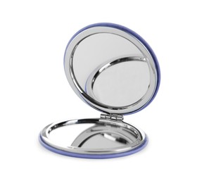 Stylish cosmetic pocket mirror isolated on white