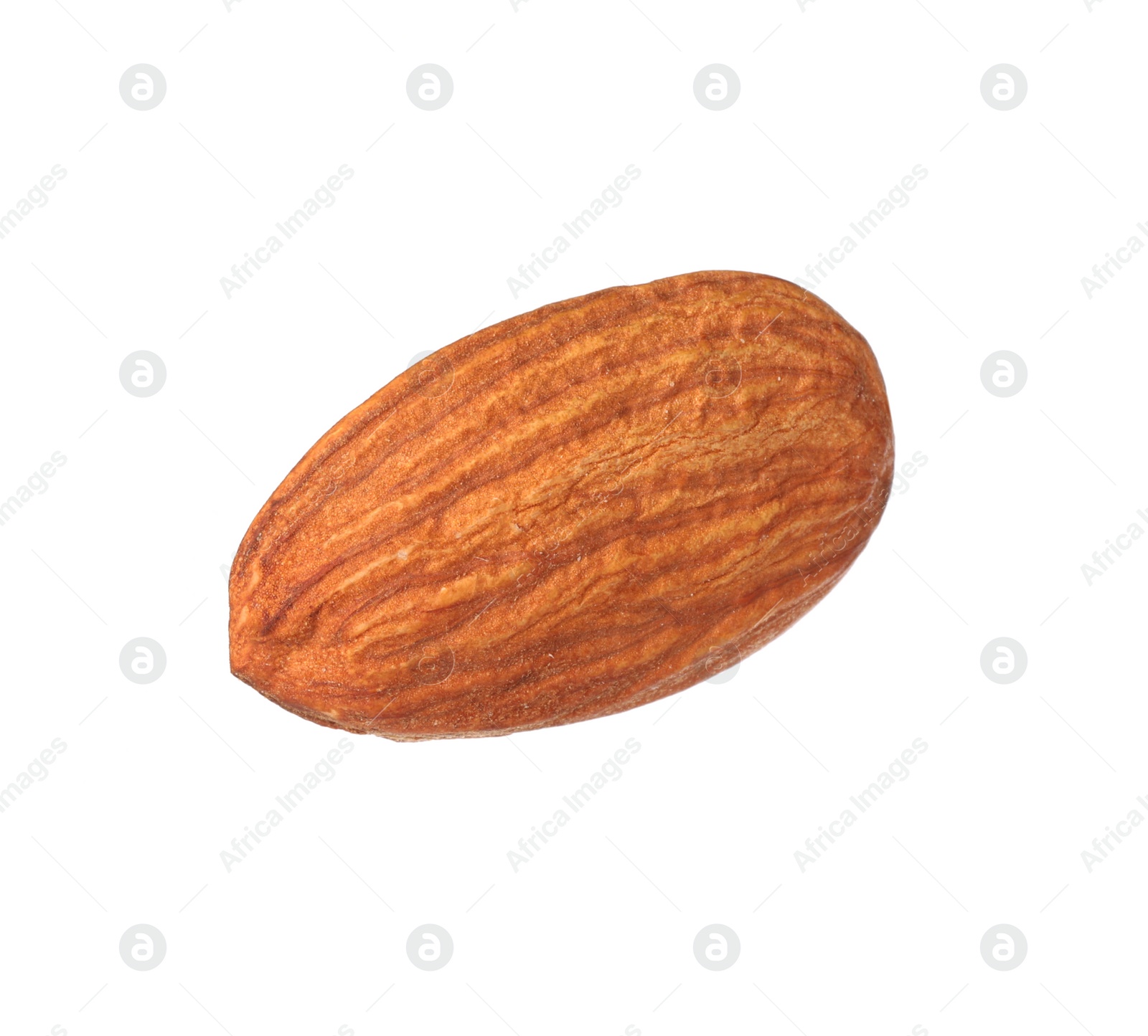 Photo of One tasty almond isolated on white. Healthy snack