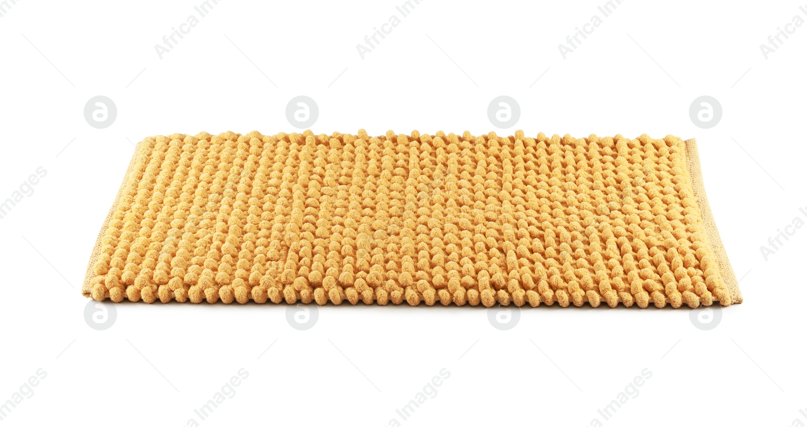 Photo of New yellow bath mat isolated on white