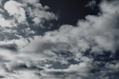 Image of Sky covered with rainy clouds. Stormy weather