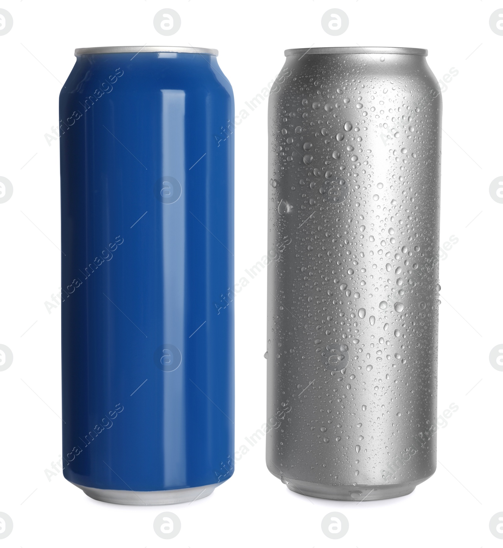 Photo of Aluminum cans on white background. Mockup for design