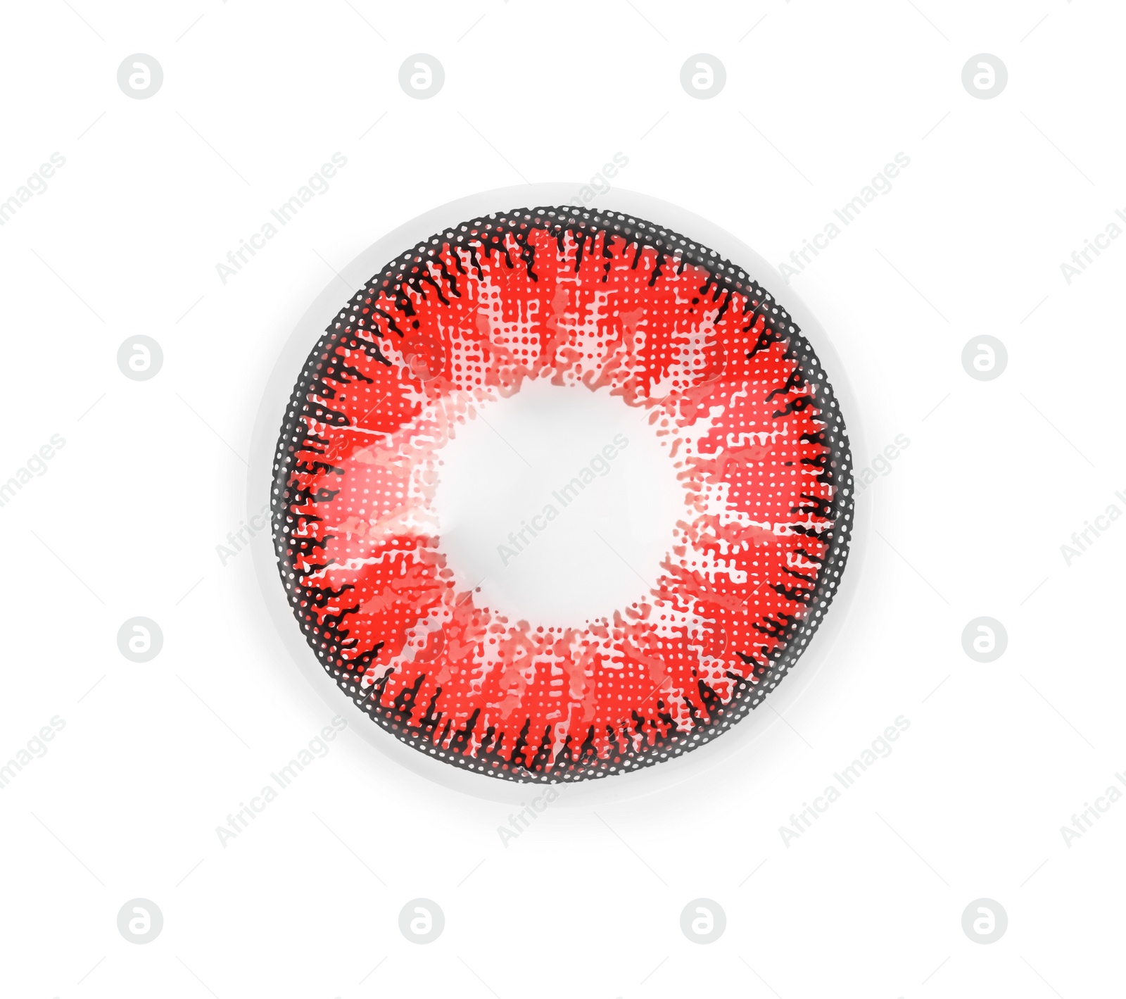 Photo of Red contact lens isolated on white, top view