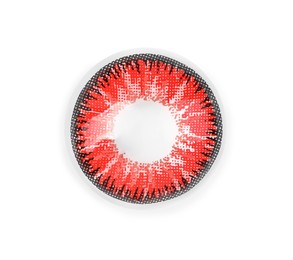 Photo of Red contact lens isolated on white, top view
