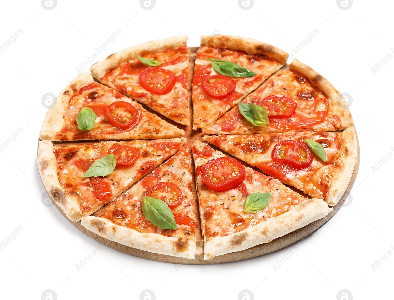 Photo of Delicious hot pizza Margherita isolated on white