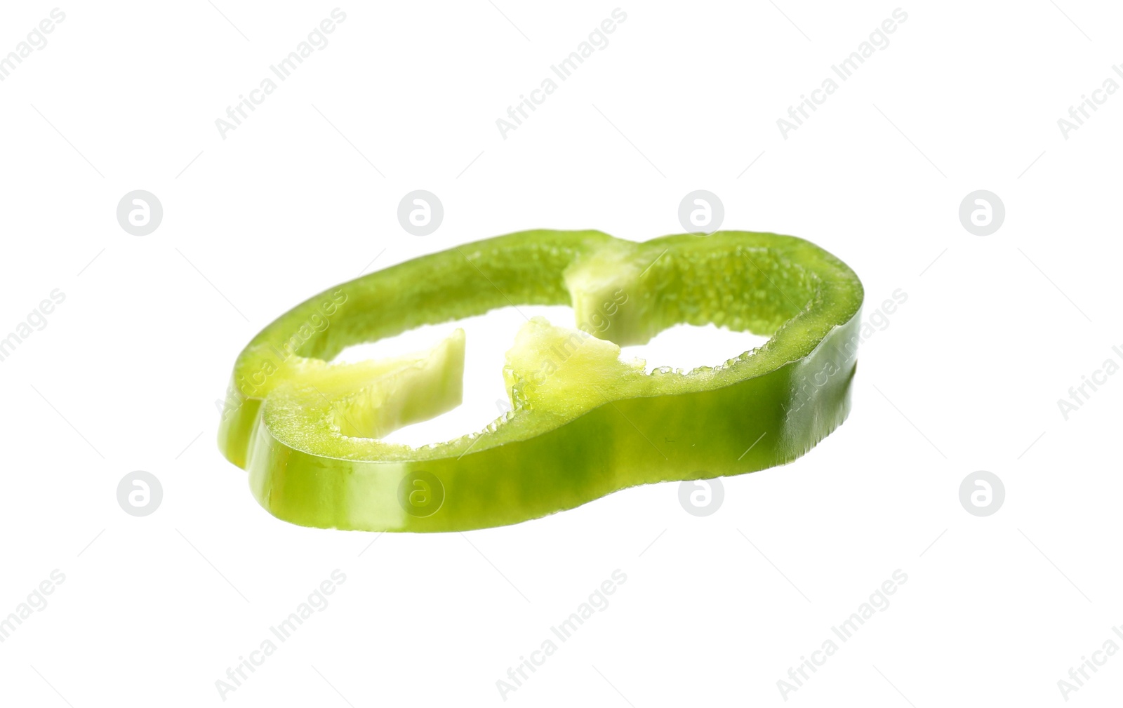 Photo of Slice of ripe green bell pepper isolated on white