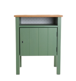 Photo of Green small cabinet on white background. Furniture for wardrobe room