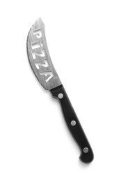 Photo of New clean pizza knife on white background