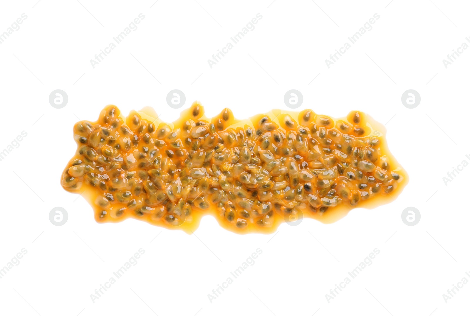 Photo of Passion fruit seeds on white background, top view