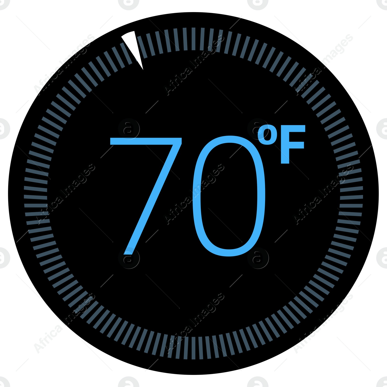 Illustration of Thermostat showing ambient temperature in Fahrenheit scale. Device display on white background