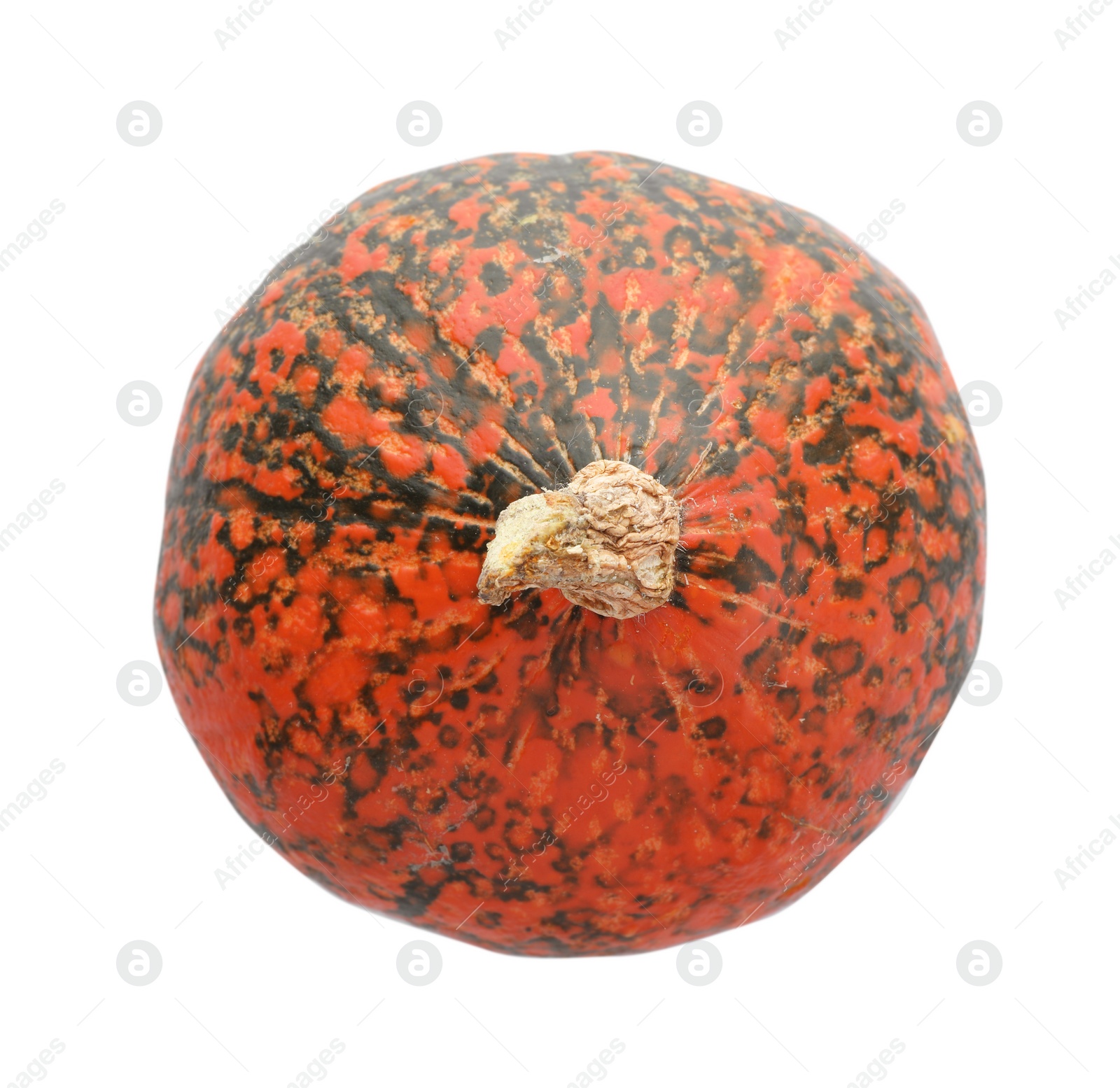 Photo of Fresh raw pumpkin isolated on white, top view. Organic plant