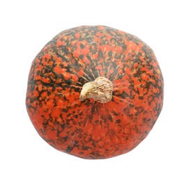 Photo of Fresh raw pumpkin isolated on white, top view. Organic plant