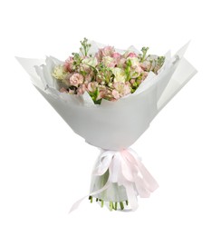 Photo of Beautiful bouquet of fresh flowers isolated on white