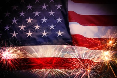 Image of Independence Day of USA. National American flag and fireworks