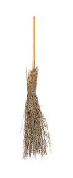 Photo of Old broom with wooden handle isolated on white