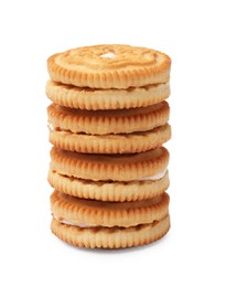 Stack of tasty sandwich cookies isolated on white