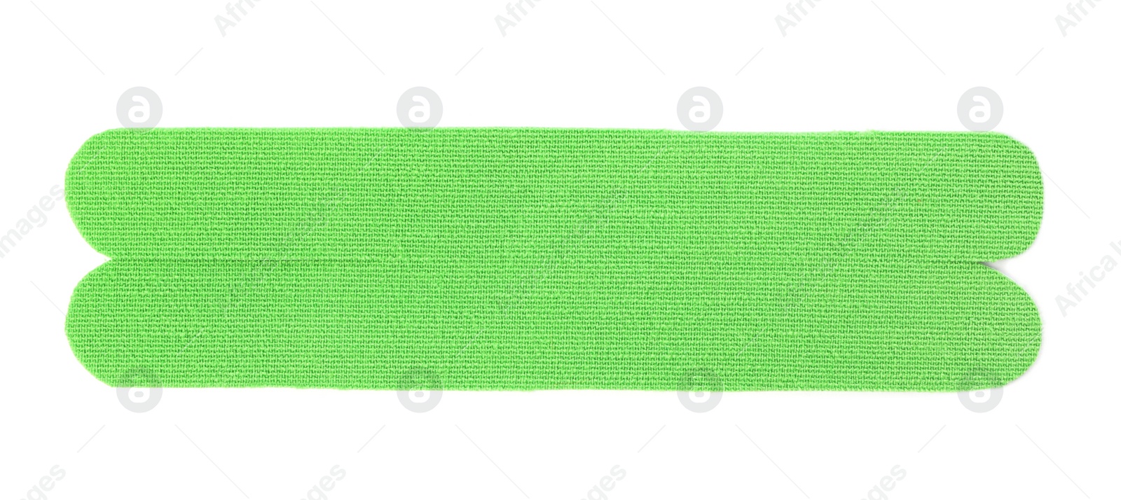 Photo of Green kinesio tape piece on white background, top view