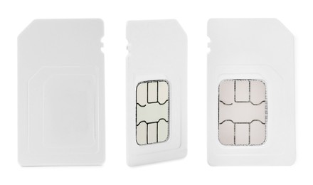 Image of Set with SIM cards on white background