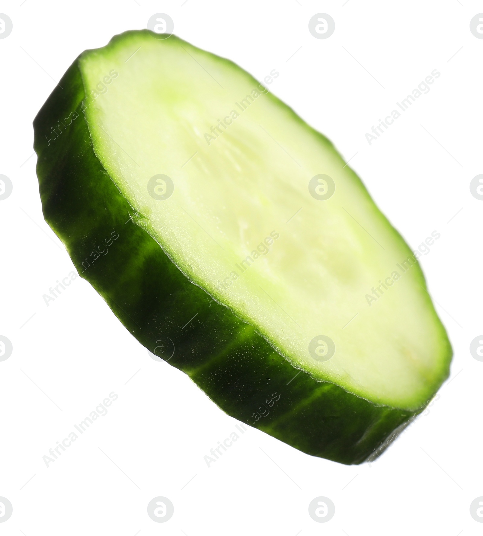 Photo of Slice of fresh cucumber isolated on white