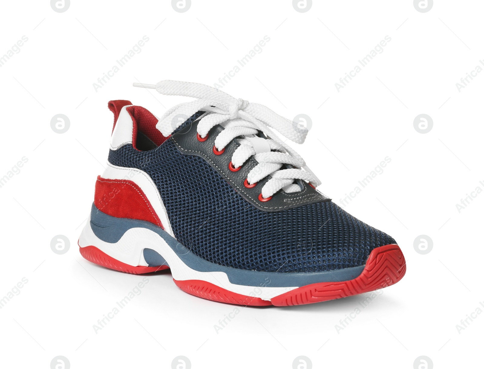 Photo of Stylish modern training shoe on white background