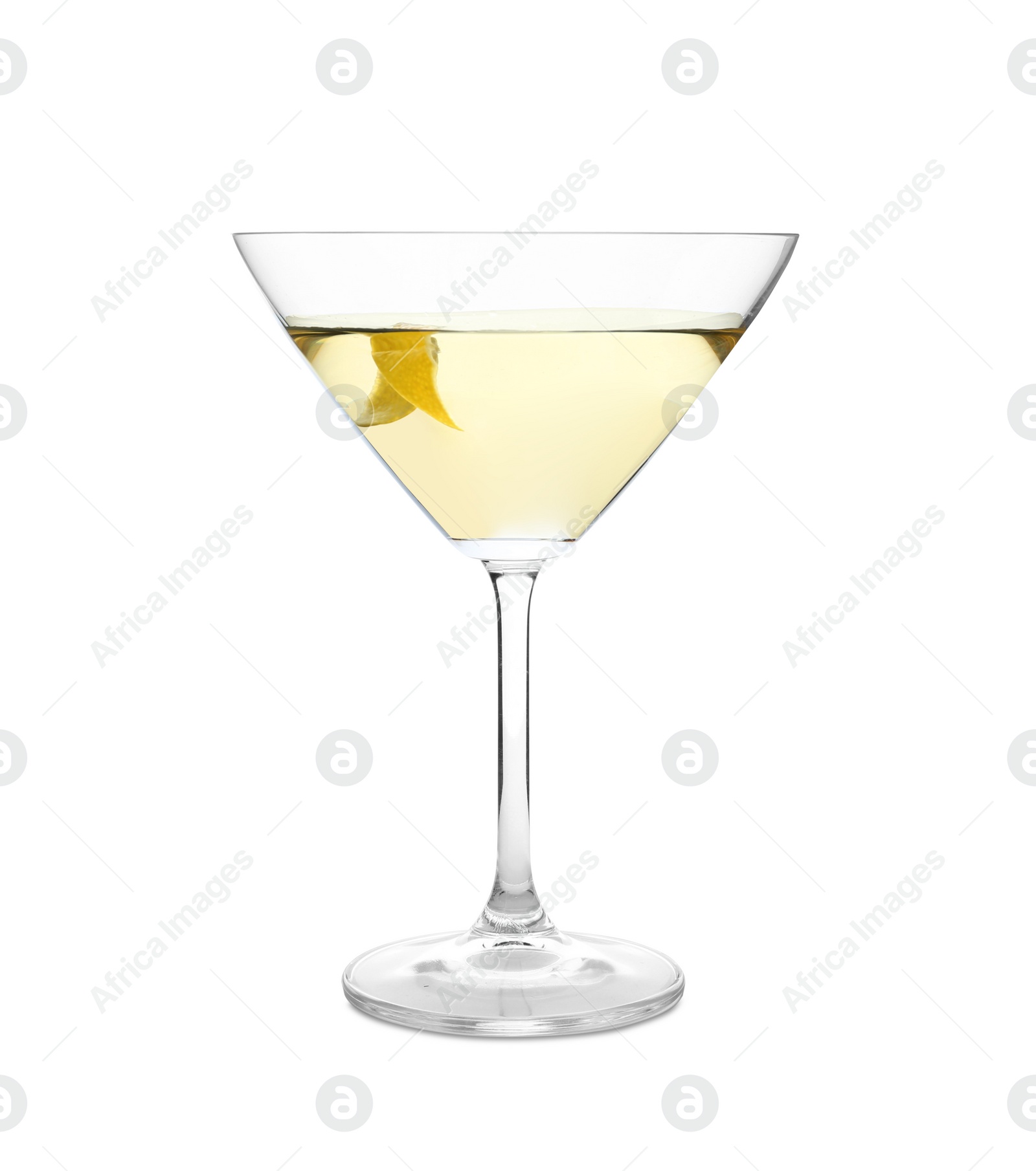 Photo of Glass of martini cocktail on white background