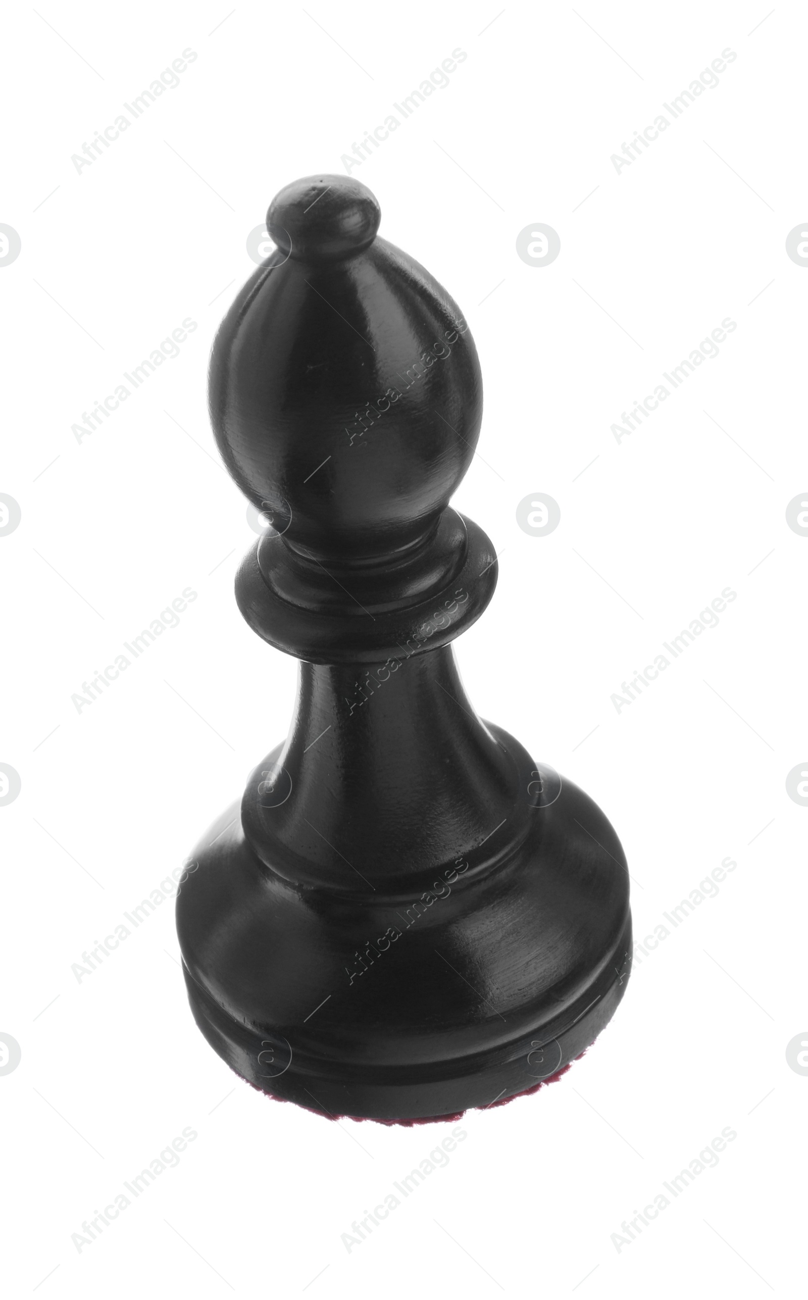 Photo of Black wooden chess bishop isolated on white