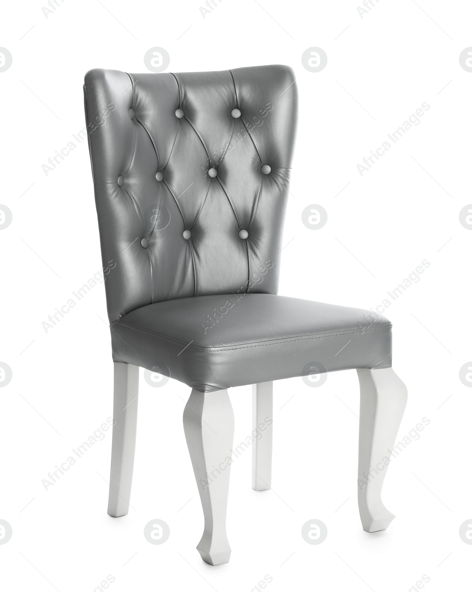 Photo of Stylish silver chair on white background. Element of interior design