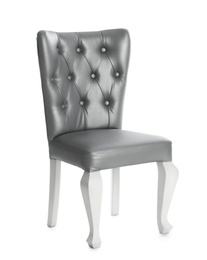 Photo of Stylish silver chair on white background. Element of interior design