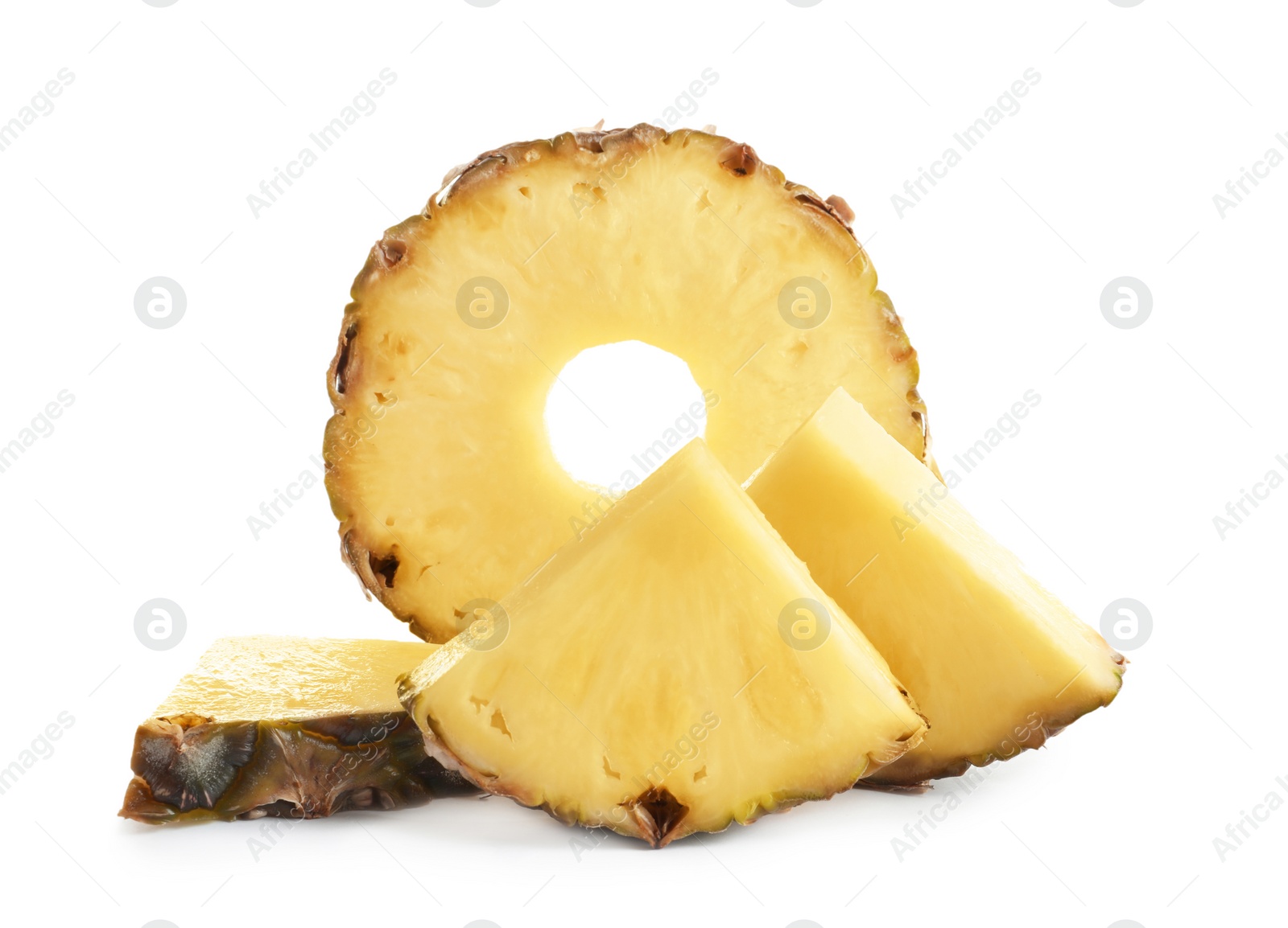 Photo of Slices of fresh pineapple on white background