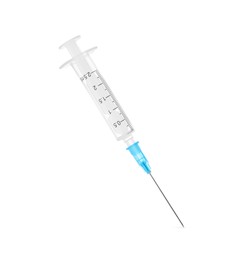 New medical syringe with needle isolated on white