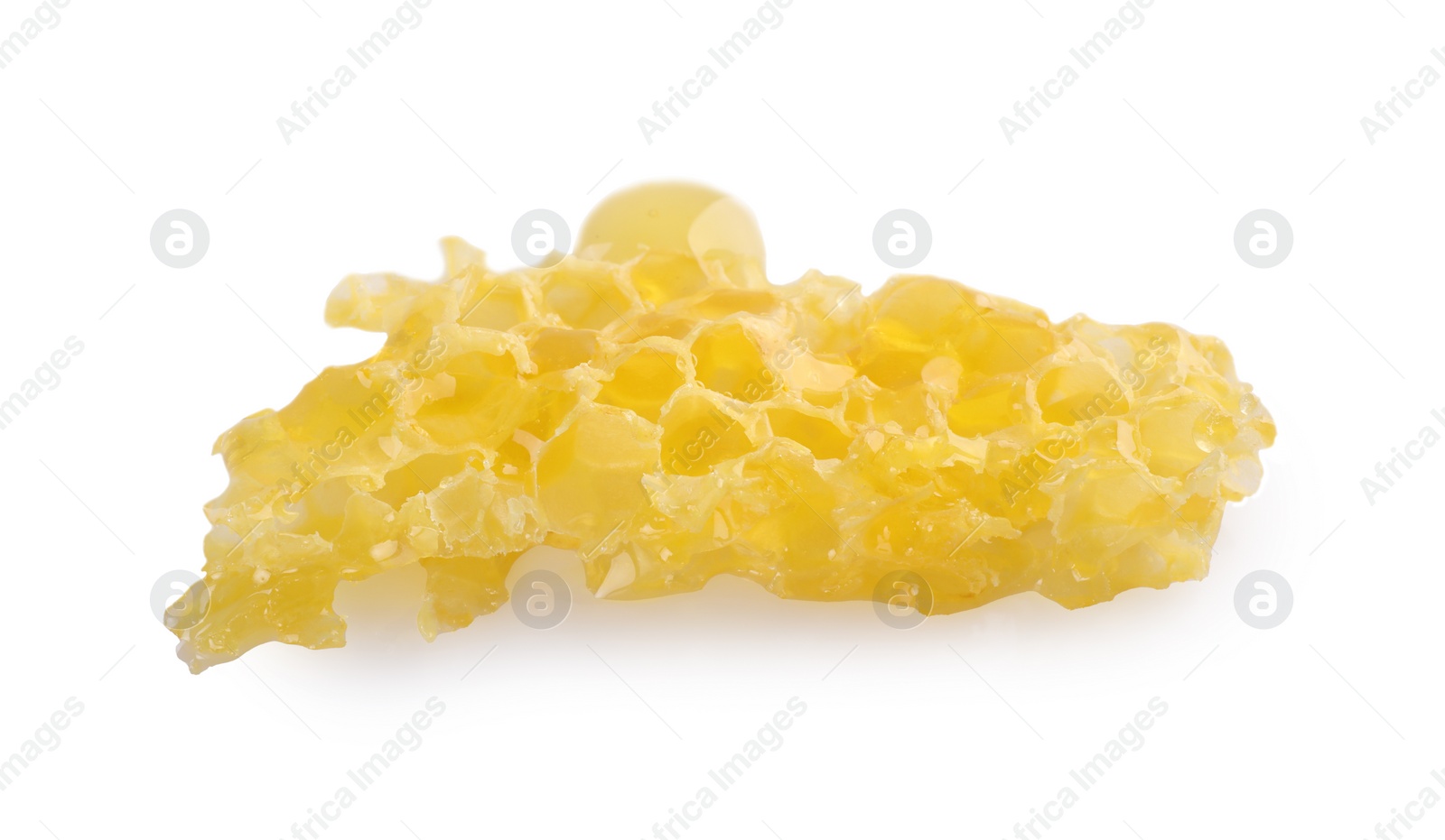 Photo of Piece of natural honeycomb with tasty honey isolated on white