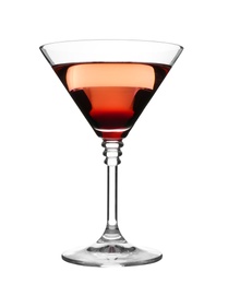 Glass of martini cocktail on white background