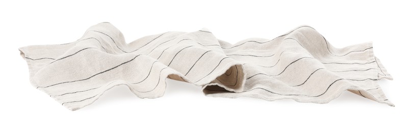 Striped fabric napkin lying on white background