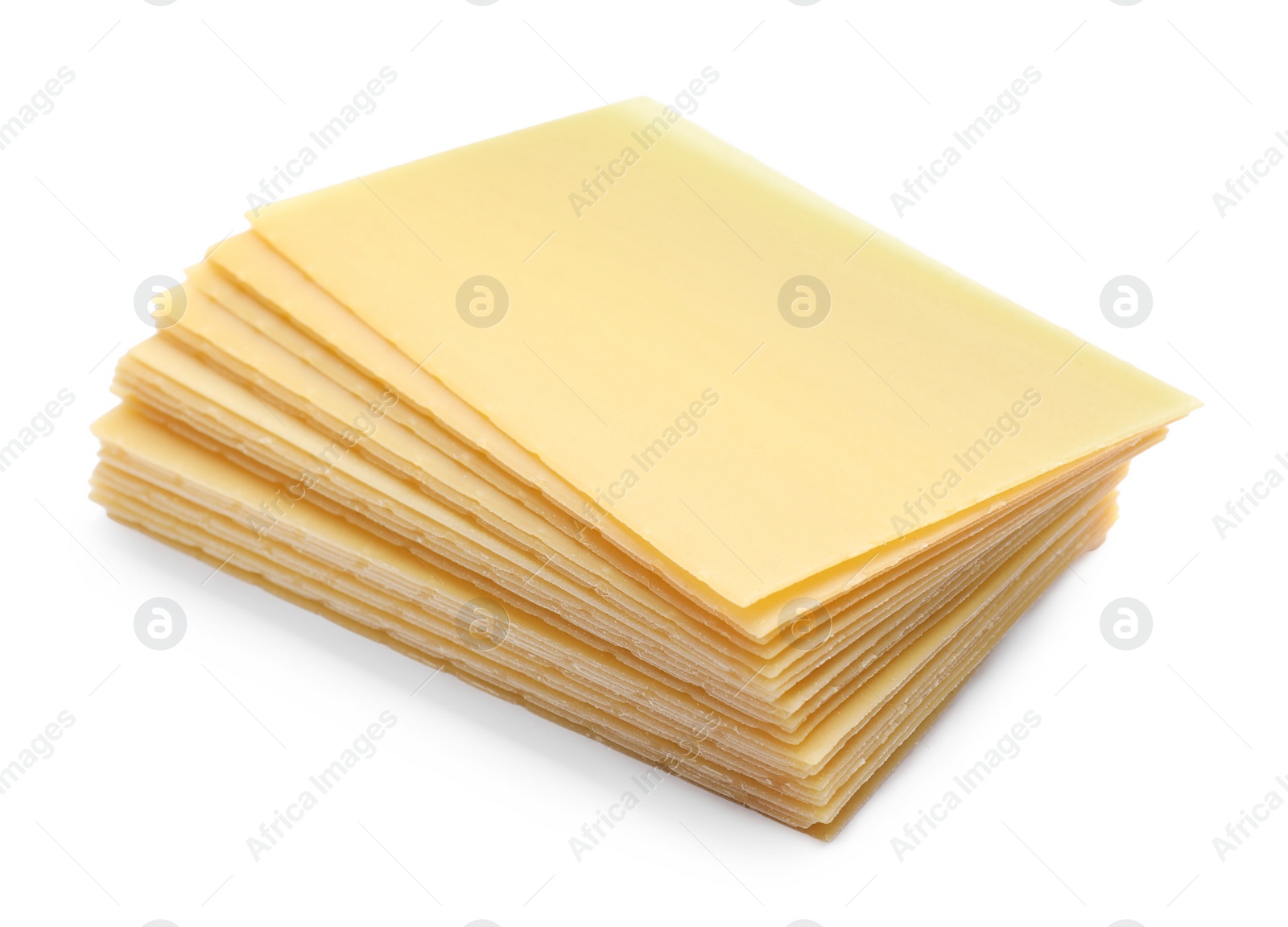 Photo of Stack of uncooked lasagna sheets isolated on white