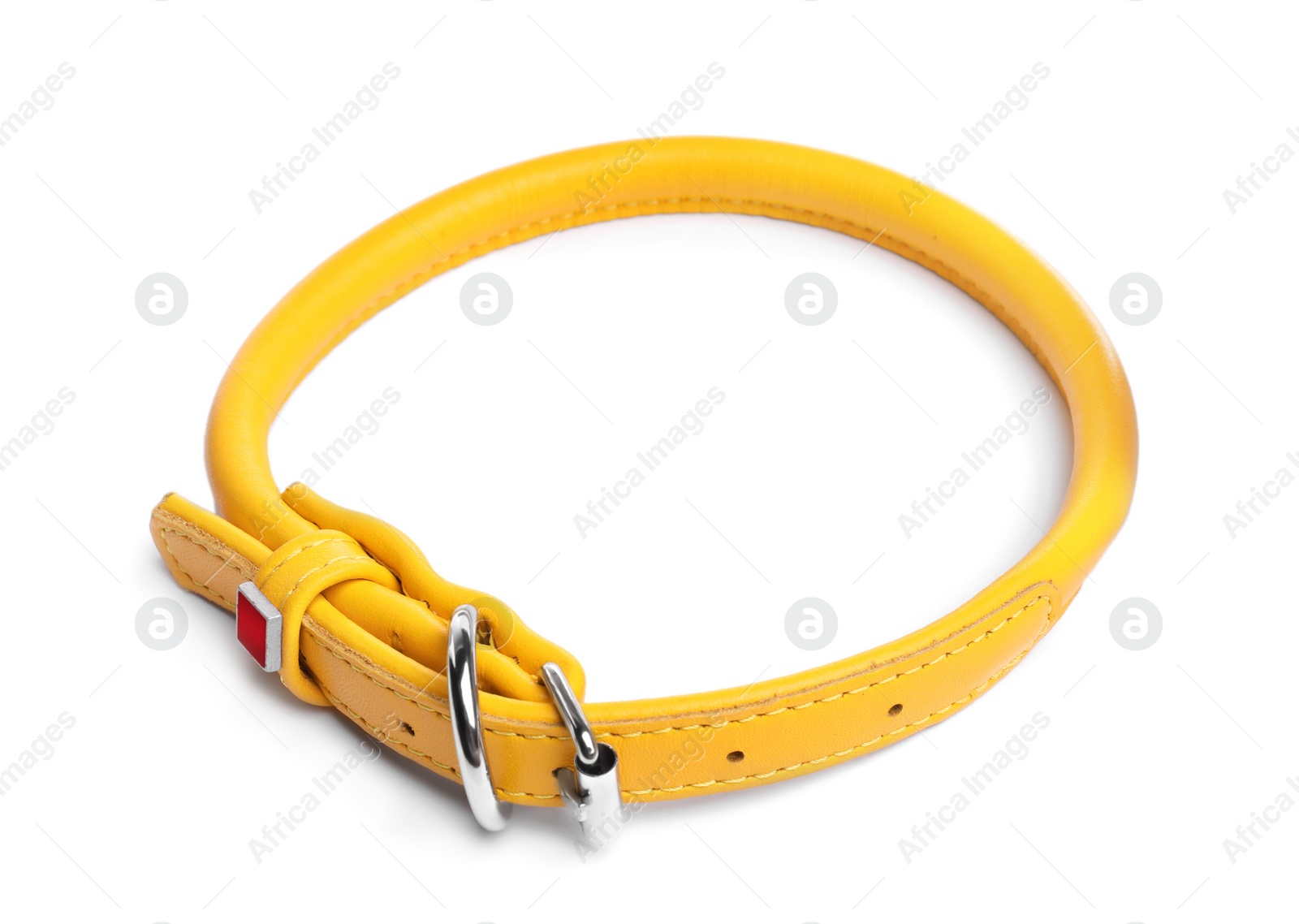 Photo of Yellow leather dog collar isolated on white