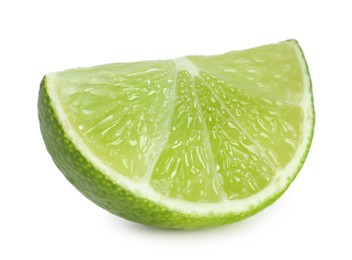 Slice of fresh green ripe lime isolated on white