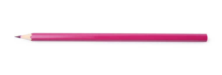 Photo of New pink wooden pencil isolated on white