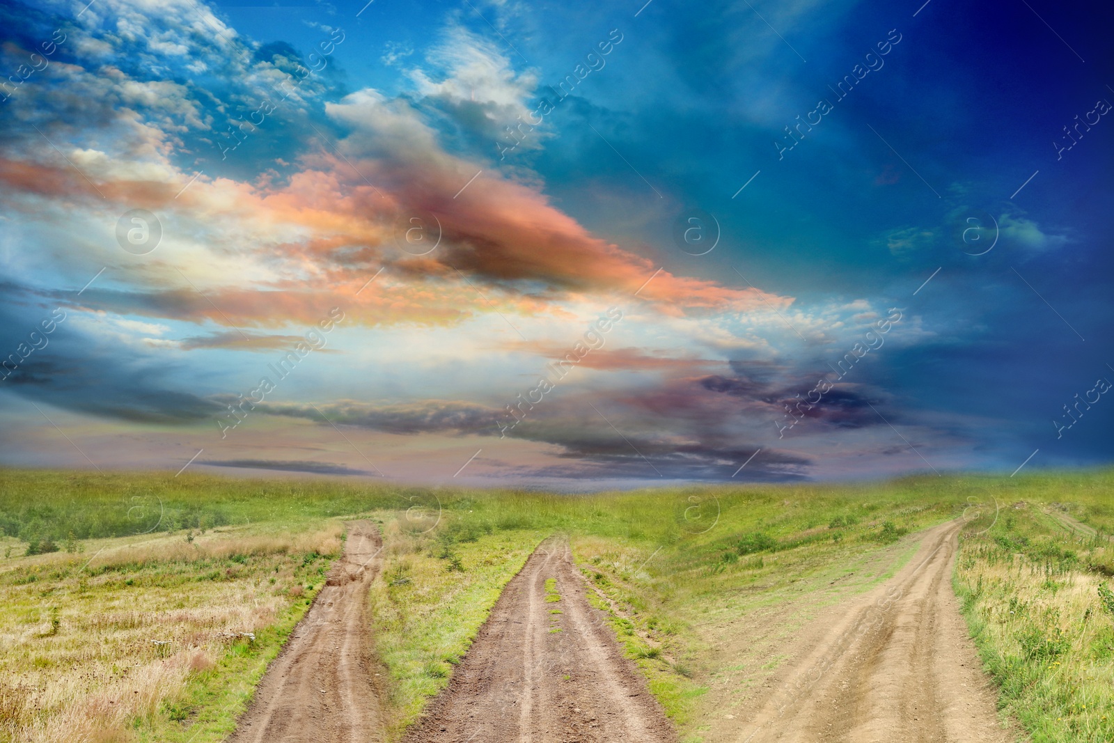 Image of Choosing way. Picturesque landscape with different roads