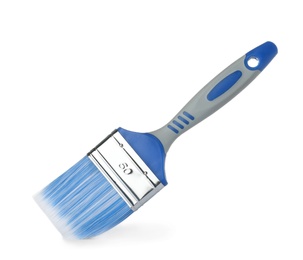 Photo of New paint brush on white background. Decorating tool