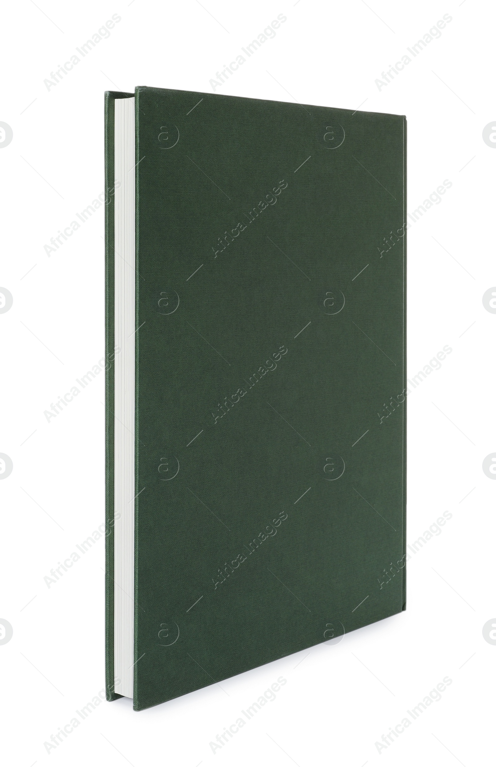 Photo of Closed book with green hard cover isolated on white