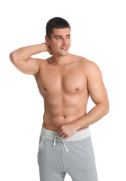 Man with sexy body on white background