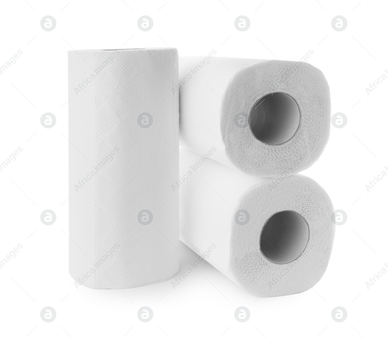 Photo of Rolls of paper towels isolated on white