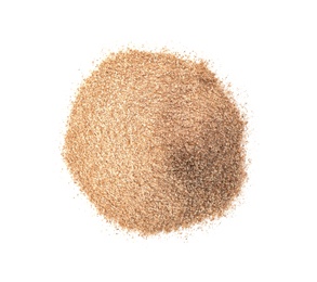 Pile of buckwheat flour isolated on white, top view